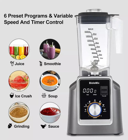 BioloMix Digital BPA FREE 2L Automatic Professional Blender, Juicer Food Processor Ice Smoothies Fruit, FREE GIFT 600ml dry jar