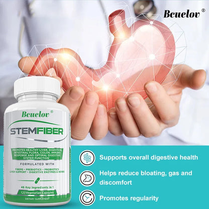 Fiber Probiotic + Prebiotic Supplement, Liver Support, Digestion, Gut Microbiome, Constipation Relief, 120 Capsules