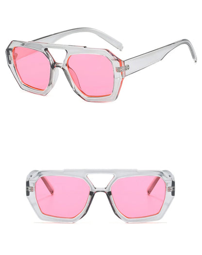 Vintage Square Sunglasses for Women Men Thick Frame Double Bridges Eyewear Female Fashion Chic Polygon Sun Glasses Leopard Blue