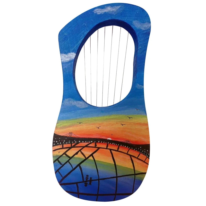 7 Strings Lyre Harp DIY Kit Solid Basswood String Musical Instrument Handwork Painting Assembly for Amateur Beginner