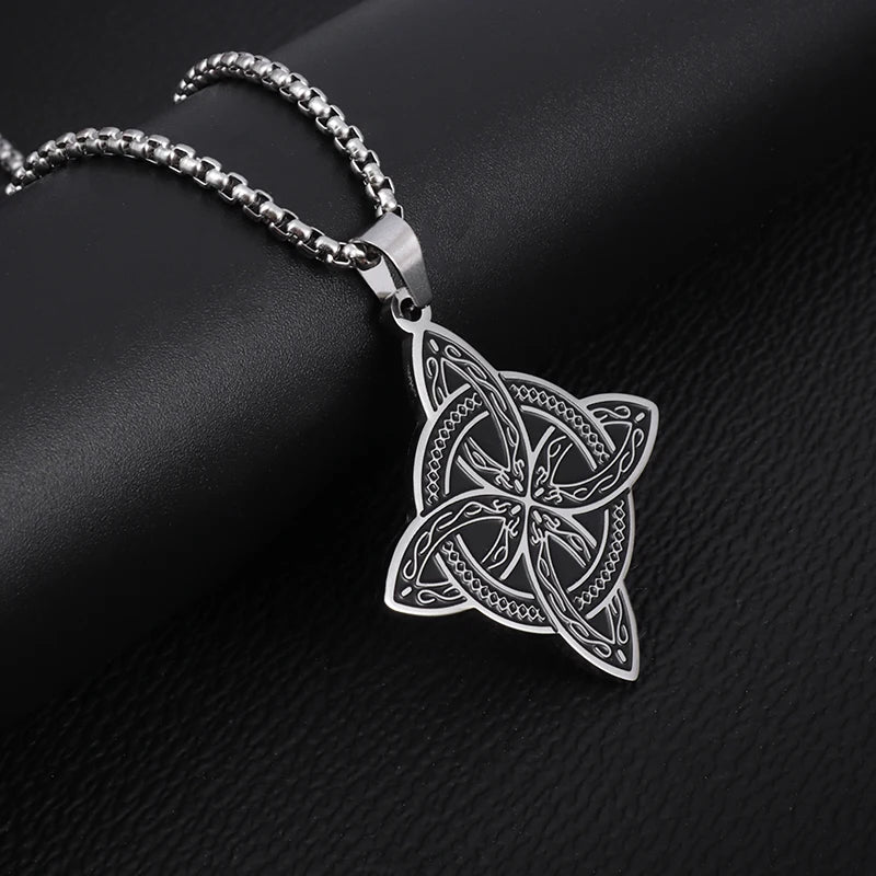 Stainless Steel Witchcraft Witch Knot Pendant Necklace Irish Celtic Knot Lucky Jewelry Anniversary Gift for Men and Women