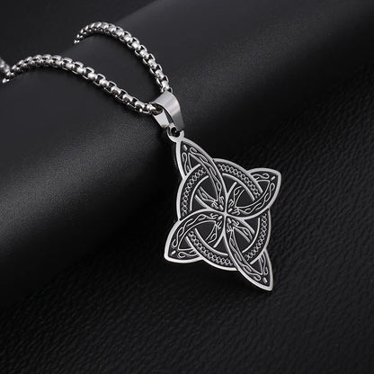 Stainless Steel Witchcraft Witch Knot Pendant Necklace Irish Celtic Knot Lucky Jewelry Anniversary Gift for Men and Women