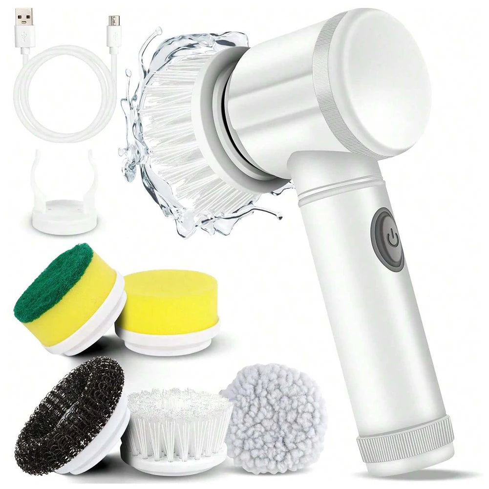 Electric Spin Scrubber Rechargeable with 5PCS Brush Heads Power Electric Cleaning Brush Handheld Shower Scrubber Cleaning Gadget