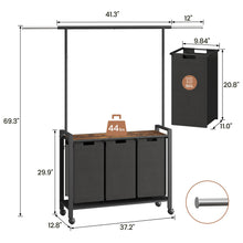 Load image into Gallery viewer, 1 Set Ironwood Hanging Laundry Basket Telescopic with Clothes Hanging Rod and Wooden Storage Shelf for Laundry Room Storage

