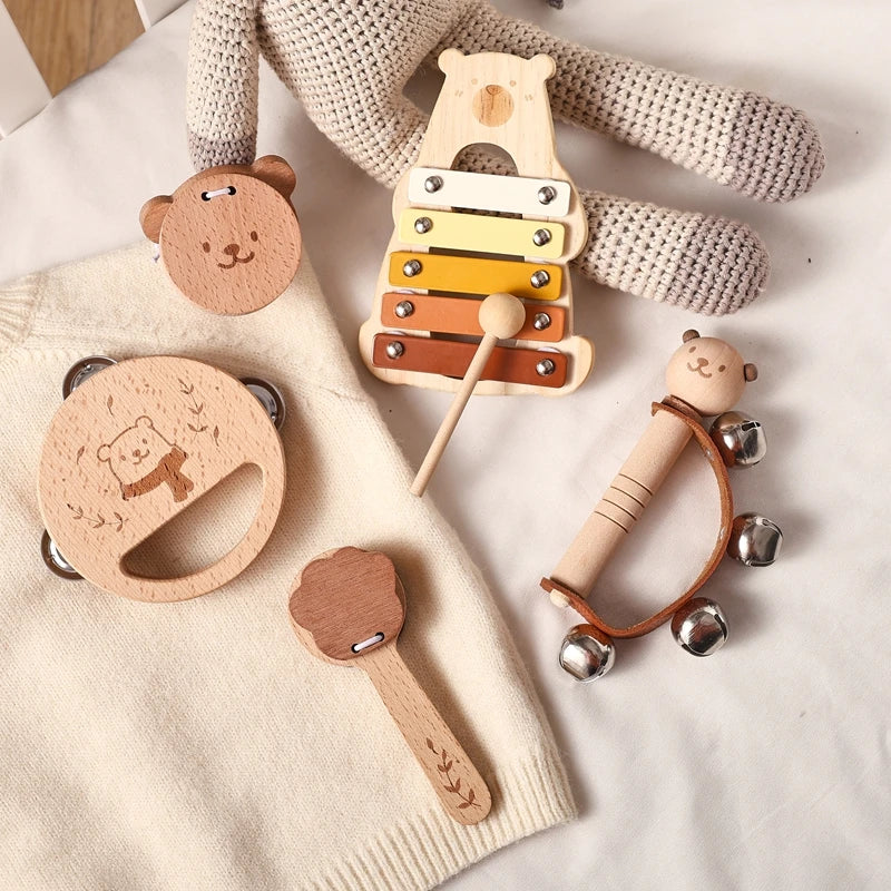 Wooden Baby Montessori Toys Musical Rattle Instruments Xylophone Percussion Sensory Rattle Toys Educational for Baby Toys Gifts