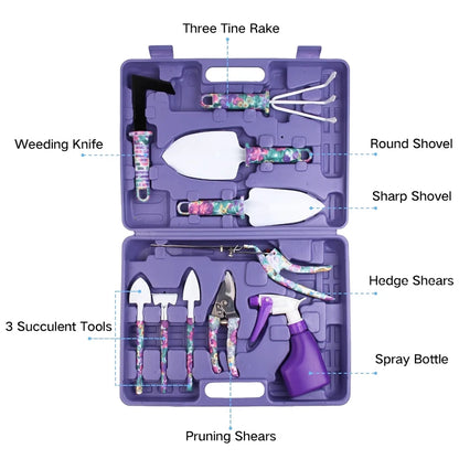 Garden Tools Set Garden Planting Floral Print Ergonomic Handle Trowel Rake Weeder Pruner Shears Sprayer Garden Printing Tool Set
