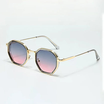 2025 New Vintage Sunglasses for Women Modern Fashionable Octagonal Glasses with Black Lenses Golden Edging Sun Glasses UV400