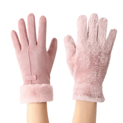 Women Winter Thick Plush Gloves Fashion Warm Suede Outdoor Guantes Lady Touchscreen Driving Gloves Sports Cycling Mittens