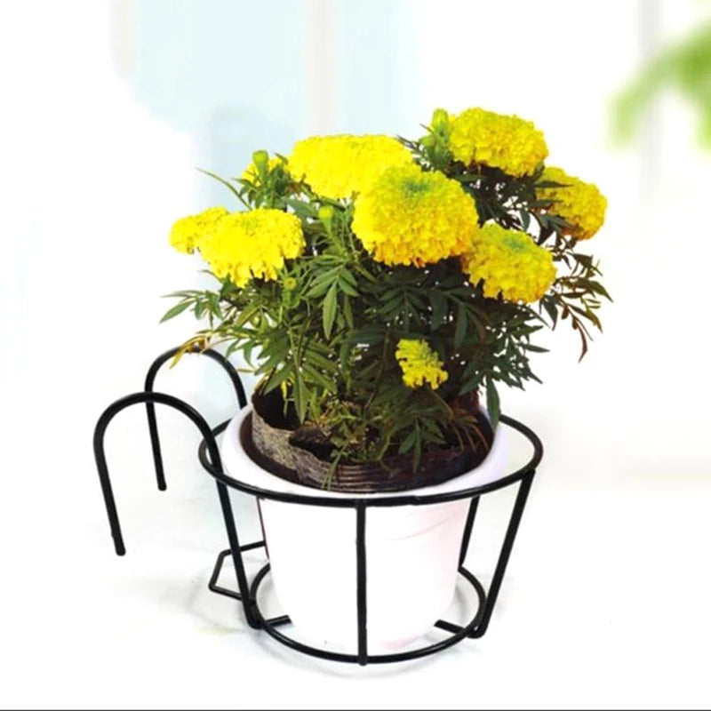 Garden Hanging Plant Iron Racks Balcony Round Flower Pot Rack Railing Fence