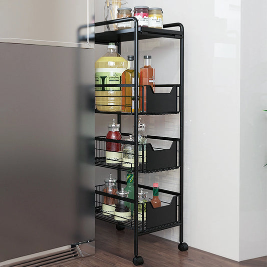 4-Tier Metal Kitchen Slim Utility Cart Trolley Storage Shelf with Slide-Out Drawers