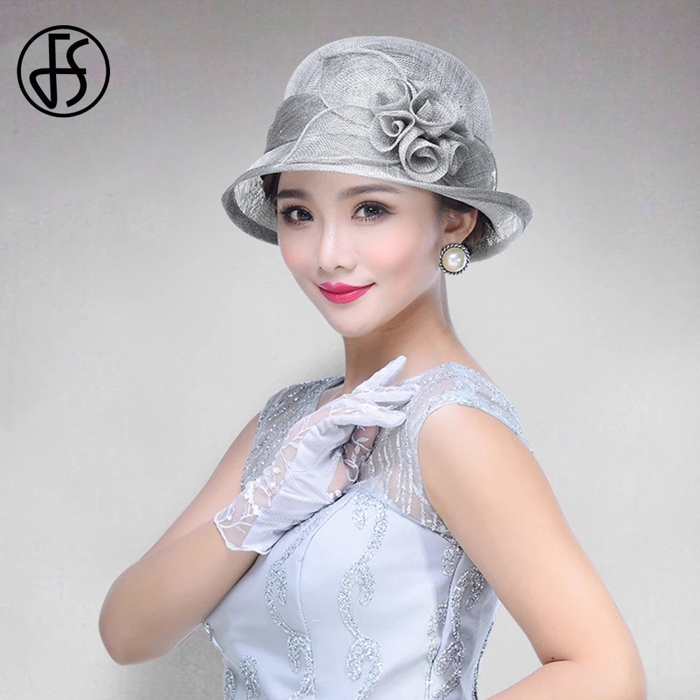 FS Wedding Top Hats For Women Elegant Church Sun Protection Cap Ladies Purple Breathable Sunshade Formal Occasion Millinery