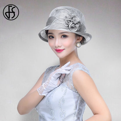FS Wedding Top Hats For Women Elegant Church Sun Protection Cap Ladies Purple Breathable Sunshade Formal Occasion Millinery