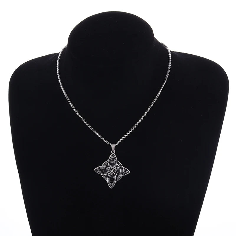 Stainless Steel Witchcraft Witch Knot Pendant Necklace Irish Celtic Knot Lucky Jewelry Anniversary Gift for Men and Women