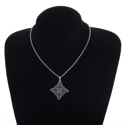 Stainless Steel Witchcraft Witch Knot Pendant Necklace Irish Celtic Knot Lucky Jewelry Anniversary Gift for Men and Women