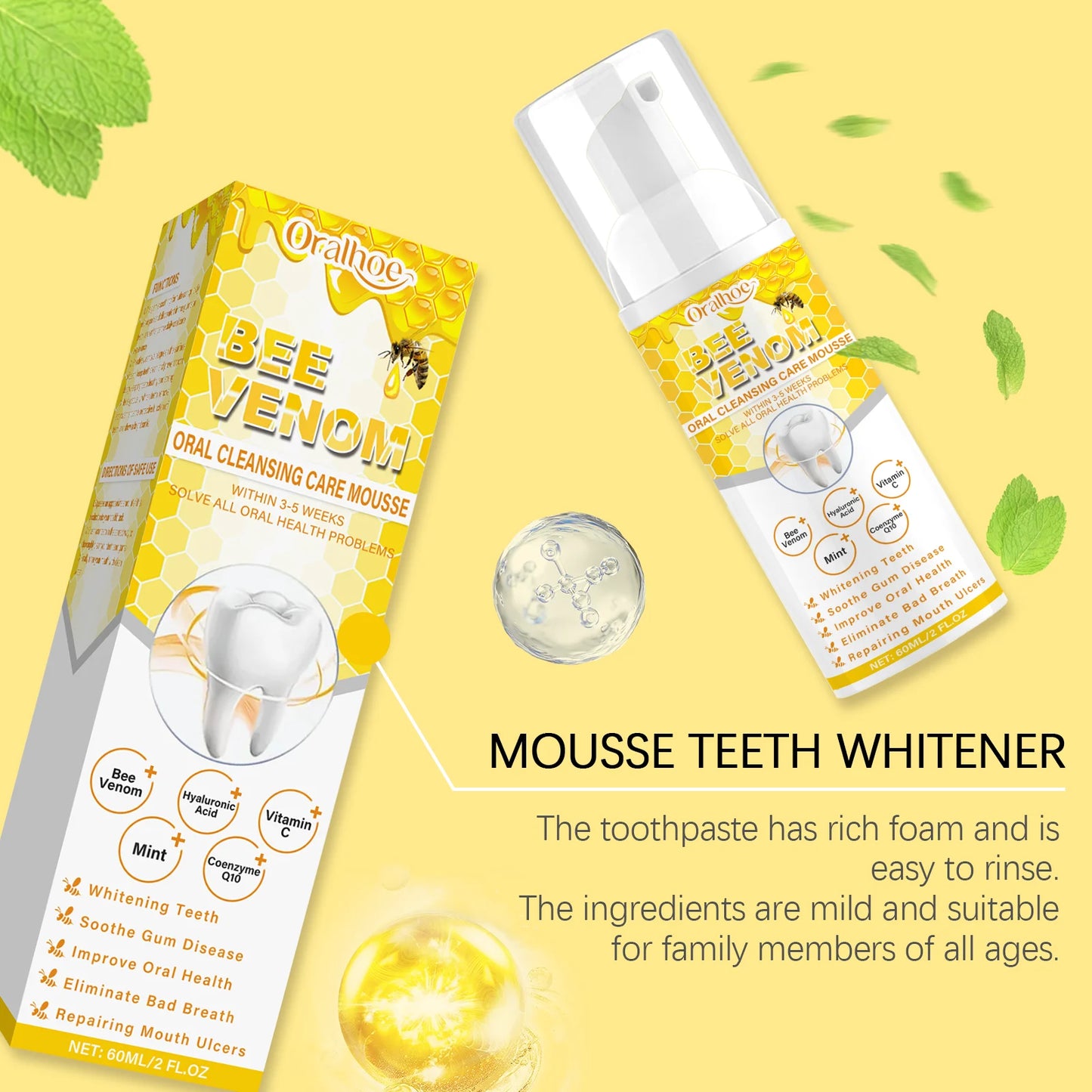Teeth Cleansing Mousse Removes Smoke Stains Removes Yellowing Freshens Breath Effectively Whitens and Removes Yellowing Oral Car