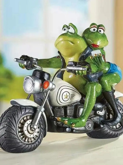 Garden Sculpture Funny Motorcycle Frog Statue Garden Art Figurines for Outdoor Yard Patio Decoration