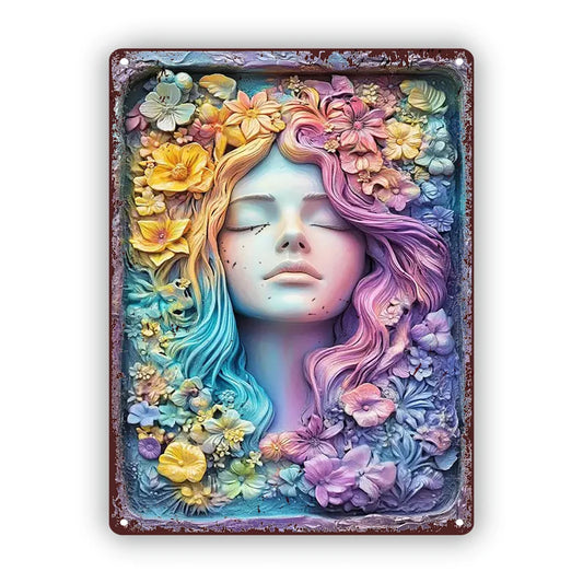 Vintage Floral Woman Aluminum Metal Sign, 7.87x11.81inch, Decorative Tin Poster for Home, Office, Bar Wall Art Decor