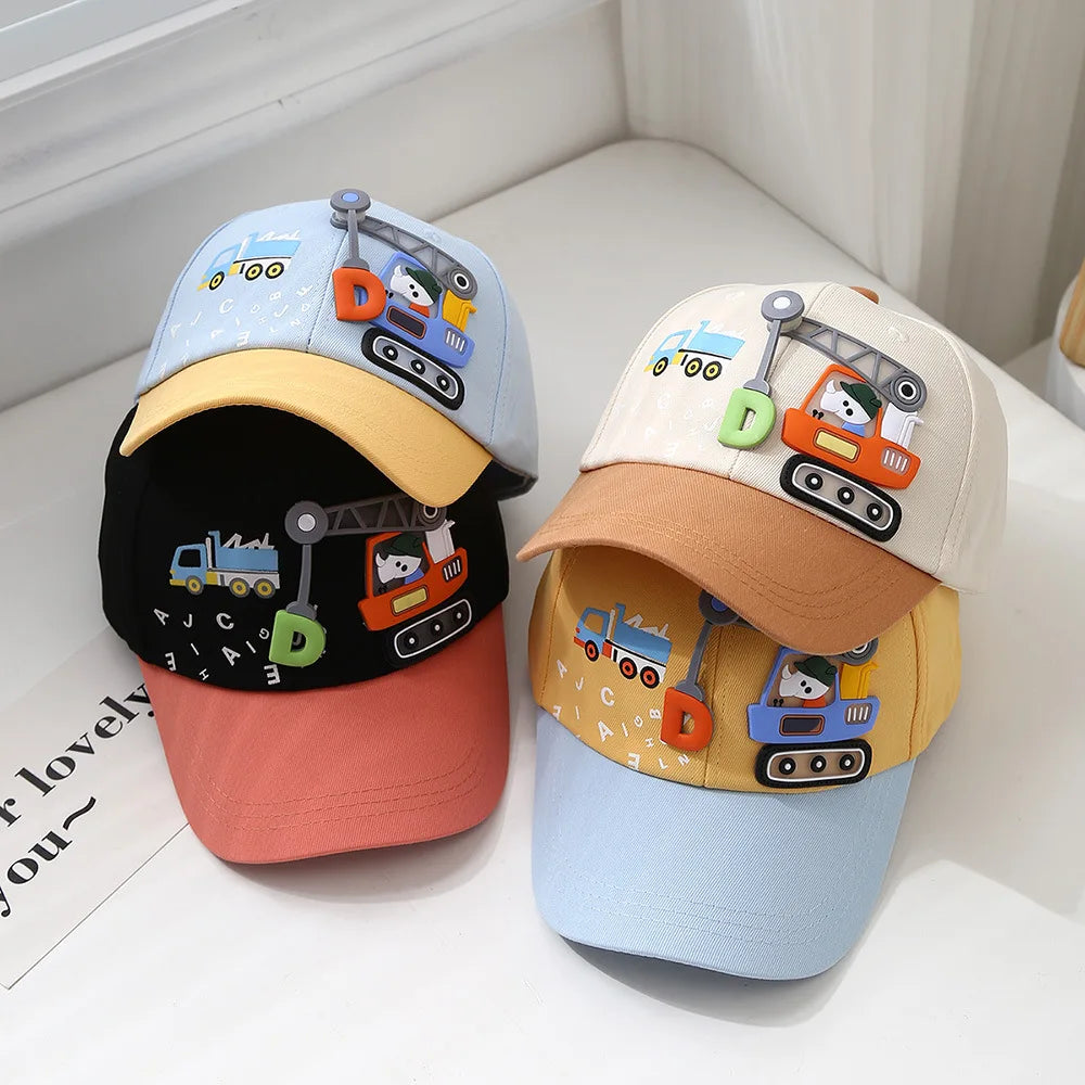 Baby Hat Cartoon Engineering Car Baseball Cap Cute Boys Girls Duckbill Cap Children Summer Sun Hat For Kids 2-6 Years