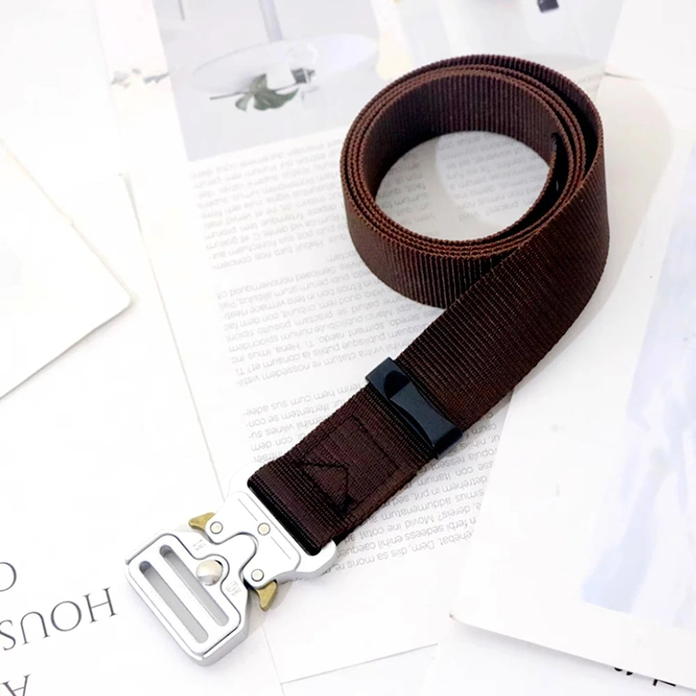 Belts For Men Tactical Belt Metal Silver Buckle Nylon Waist Strap Girdle Heavy Duty Training Hunting Mens Belts