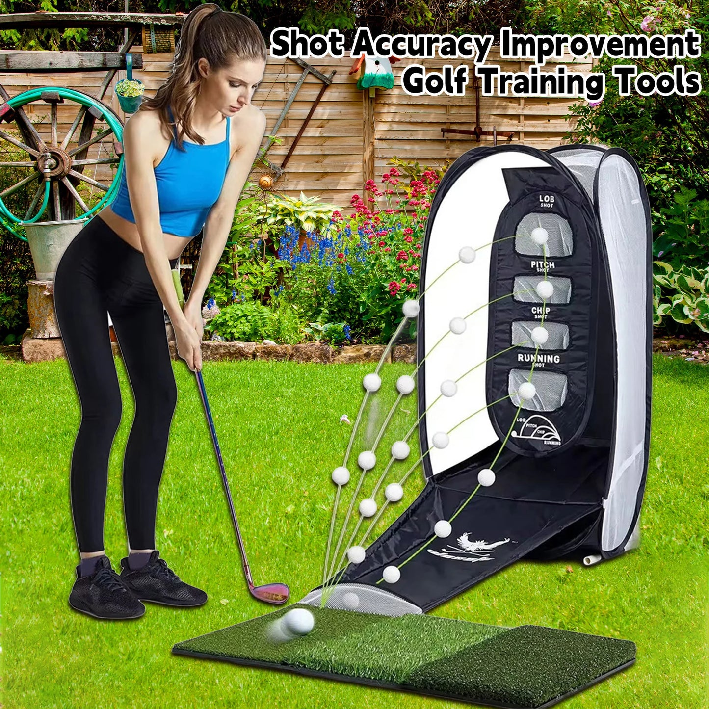 Golf Net, Golf Practice Net for Backyard Driving, Indoor Golf Training Chipping Aid Net with Turf, Tee, White Balls