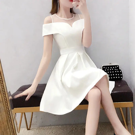 Women's Clothing White Off-Shoulder Dress New Summer Elegant Simple Style Slim Fit A-Line Midi Dress Fresh Chic Casual Fashion