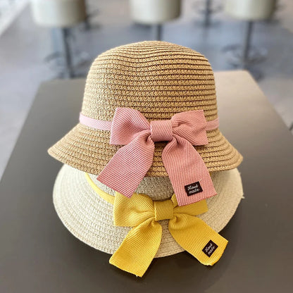 Kids Hat For Girls 3-8Y Straw Children's Sunshade Cap Bag Summer Baby Travel Sunscreen Beach Hat Sun Fisherman Cap Fashion Style