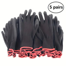 Load image into Gallery viewer, 5 pairs Black Nylon Gardening Gloves with Non-Slip PU Coating - Durable, for Lawn Care &amp; Garden Tools
