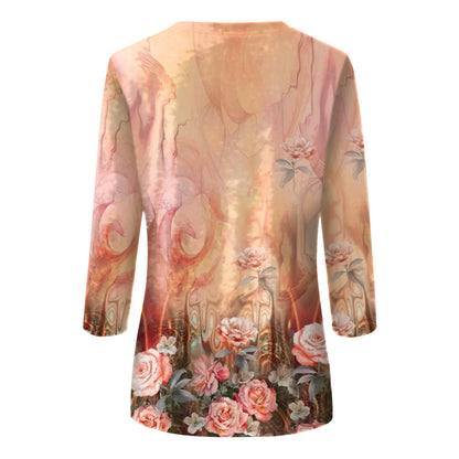 Women's Clothing T-shirt Fashion Casual Round Neck 3/4 Sleeve Loose Printed T-shirt Ladies Top Louse Beautiful Girls T-shirt