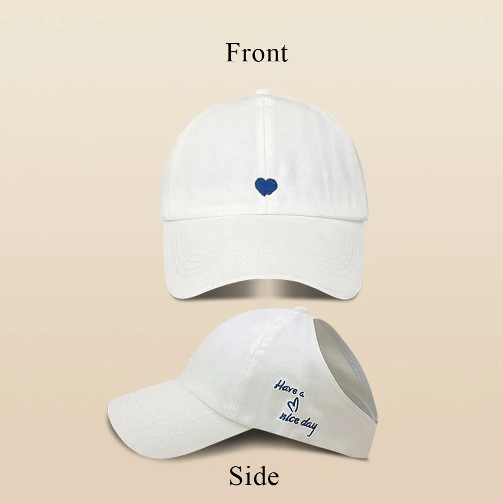 Kids Baseball Caps for Boys Girls Sun Hat Love Heart Hollow High Ponytail Caps Children Adjustable Baseball Caps for 4-12 Years