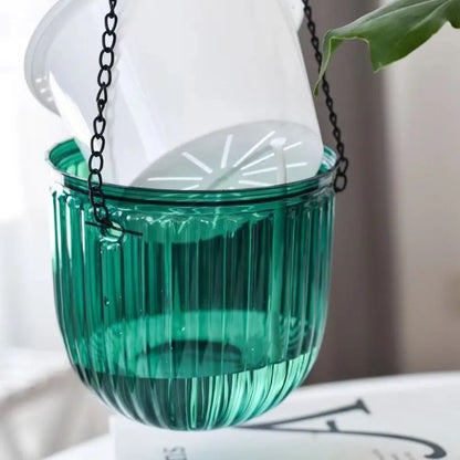 Garden Decoration Self-watering Flower Pot Plant with Chain Hanging Flower Pots Round with Drainage Holes Houseplant Flowerpot