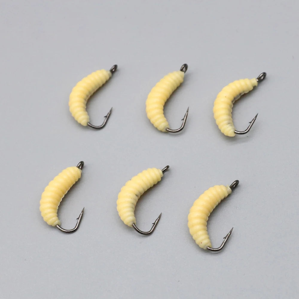 30PCS Artificial Breadworms Fishing Bait with Hooks Realistic Fake Hooked Worm Bait High Elasticity Rubber Fishing Bait
