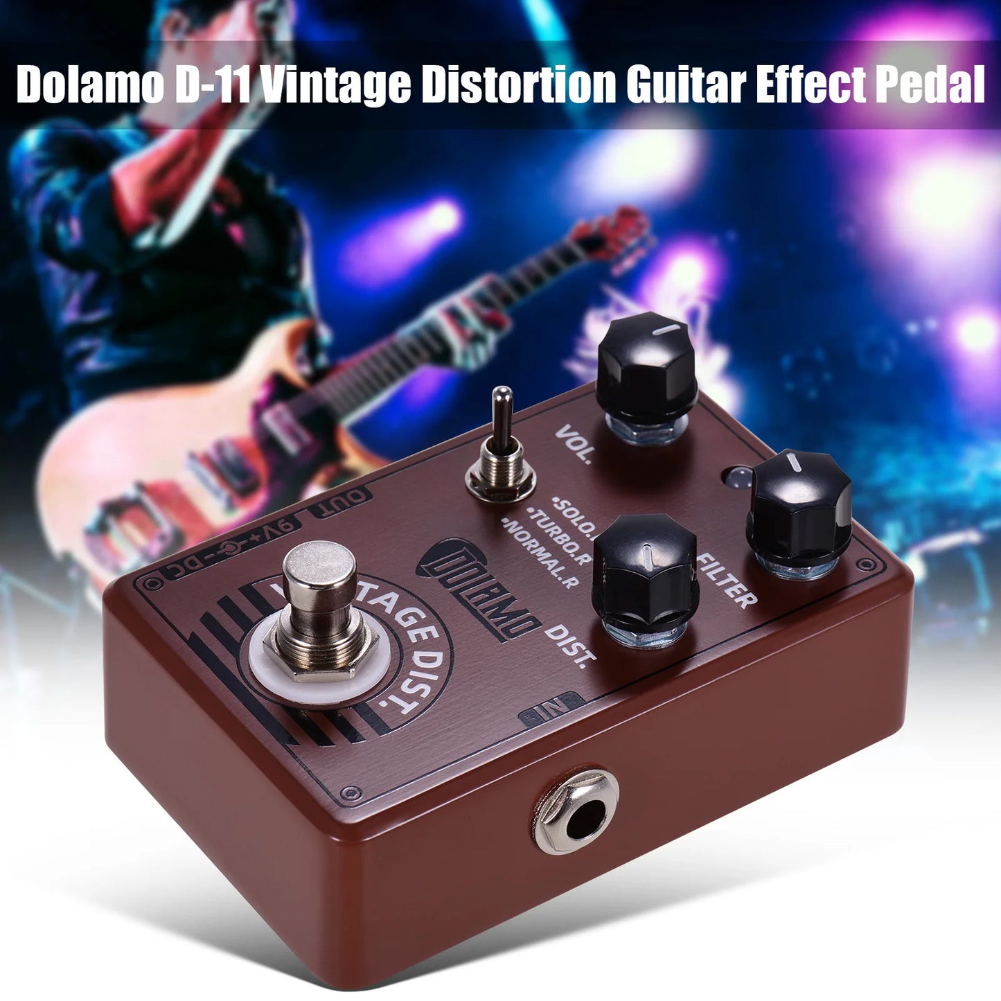 Dolamo D-11 Vintage Distortion Guitar Effect Pedal with Volume Filter and Distortion Controls True Bypass Design for Electric