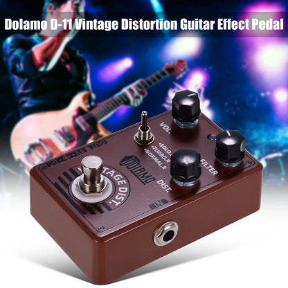 Dolamo D-11 Vintage Distortion Guitar Effect Pedal with Volume Filter and Distortion Controls True Bypass Design for Electric