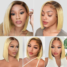 Load image into Gallery viewer, Bob 613 Blonde Short Straight Full Frontal Lace Human Hair Wigs 12 inch 13x4 13x6 HD Lace Front Hair Wigs for Black Women
