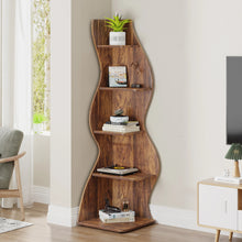 Load image into Gallery viewer, Tribesigns Corner Shelf, Rustic 5-Tier Wall Corner Bookshelf, Stylish Corner Small Bookcase Storage Rack Plant Stand with Unique
