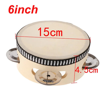 4inch 6inch Hand Held Drum Tambourine Drum Metal Jingles Percussion Musical Instrument For KTV Party Games