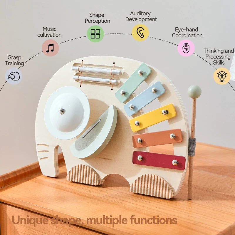 Montessori Baby Music Toys Wooden Kid Instrument Educational Toys 0-3 Years Newborn Music Elephant Xylophone Toy Children Gift