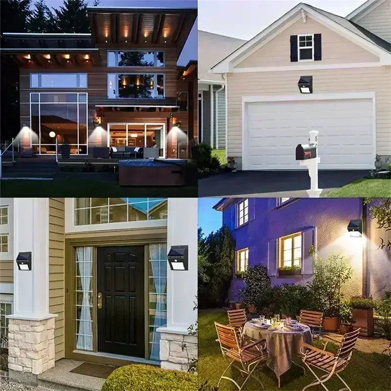 IP45 Waterproof Solar Outdoor Lights - Set of 4 motion sensor security lights with 3 lighting modes for garden fences, garages.