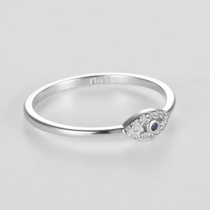 Genuine 925 Sterling Silver Lucky Eye Ring Blue CZ Wedding Rings for Women Fashion Turkey Jewelry Christmas Party Gifts