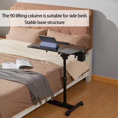 Overbed Bedside Table with Wheels, Adjustable Overbed Table with Tilting Desktops, Rolling Laptop Table, Overbed Desk