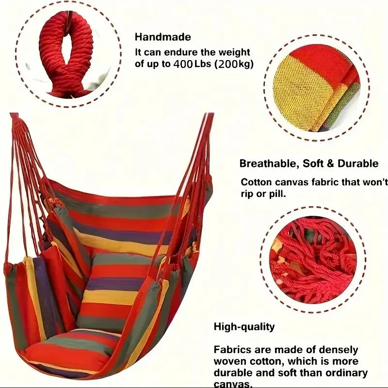 Camping Hammock Portable Hammock with 2 Pcs Cushion 2 Tie Straps Colorful Stripe Cloth Hammock for Indoor Outdoor Tumbona Jardin