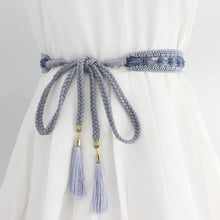 Load image into Gallery viewer, Women Waist Belt Rope Braided Waistband Woven Tassel Thin Belt Female Knot Decorated Waistband Hot Casual Solid Black Belts
