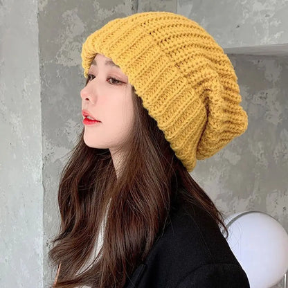 Winter Warm Hats for Women Casual Stacking Knitted Bonnet Caps Men Hats Simple Solid Color Hip Hop Unisex Female Beanies