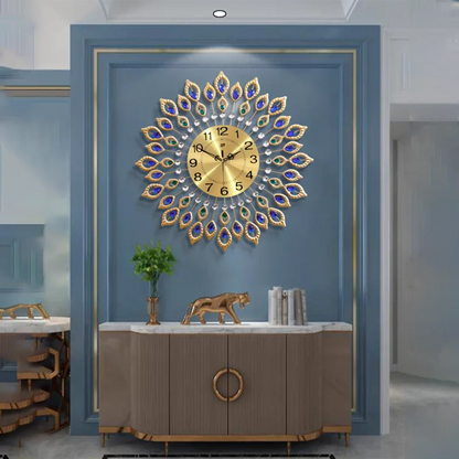 Luxury Large Clock 3D Peacock Retro Wall Decor Digital Clock Modern Art Living Room Decoration