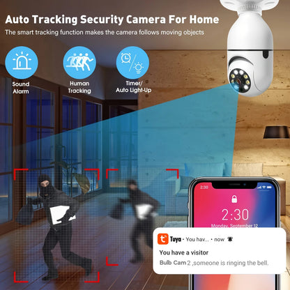 2Pcs/Tuya indoor light bulb camera, home security monitoring system, 3MP HD video, 2.4GWiFi PTZ camera, motion detection alarm