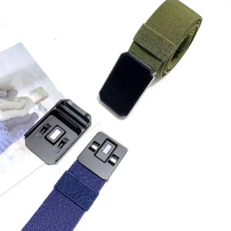 Men's Belt With Magnet Buckle Men's Outdoor Travel Magnetic Tactical Belt No Metal Automatic Magnetic Buckle Nylon Belt