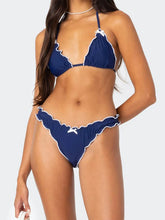Load image into Gallery viewer, Women s Ruffle Trim Halter Neck Tie-up Bikini Set with High Waisted Bottoms for Beach Pool Party Outfits
