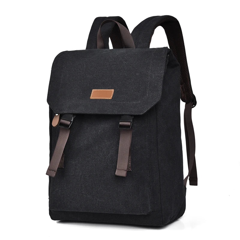 Mens Canvas Backpack Retro Style Large Capacity Bag with Buckle Straps