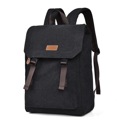 Mens Canvas Backpack Retro Style Large Capacity Bag with Buckle Straps