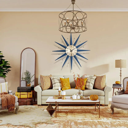 Large Wall Clock Metal Decorative, Mid Century Silent Non-Ticking Big Clocks, Modern Home Decorations for Living Room,Bedroom